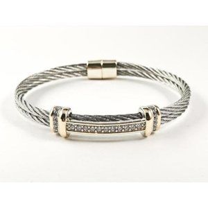 Modern Double Row Wire Band Center CZ Bar Bracelet